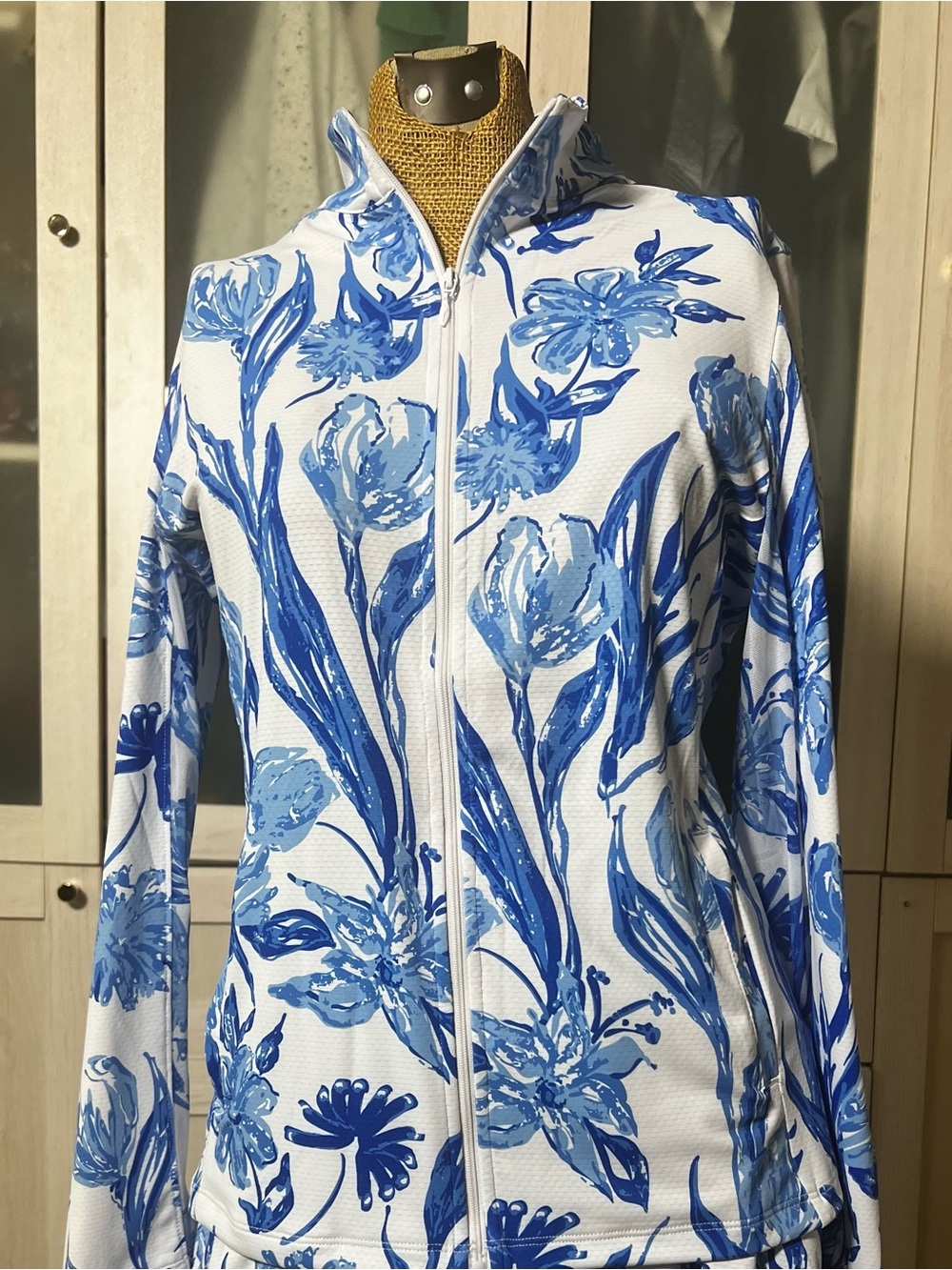 Blue Floral Zip-Front Women's Golf/Tennis  Jacket